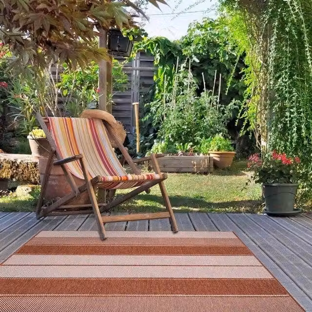 THE RUGS Reversible Outdoor Duo Weave Rug in Tonal Stripes Design, Burnt Orange, W: 160 cm, D: 230 cm