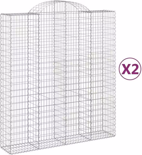 Berkfield Home Arched Gabion Baskets, 2 Piece Set, Silver Galvanised Steel, W: 200 cm, D: 50 cm, H: 220/240 cm