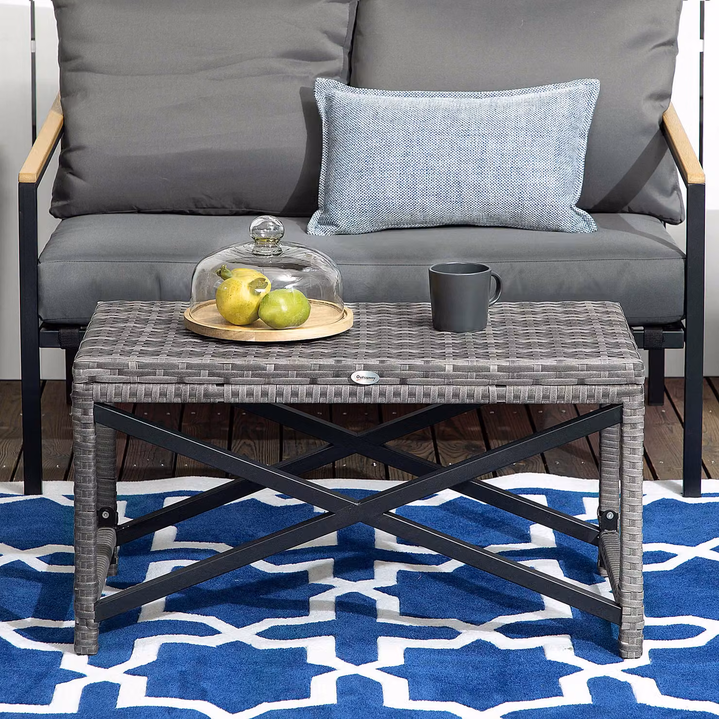 Outsunny Grey PE Rattan Outdoor Coffee Table with Plastic Board – 7