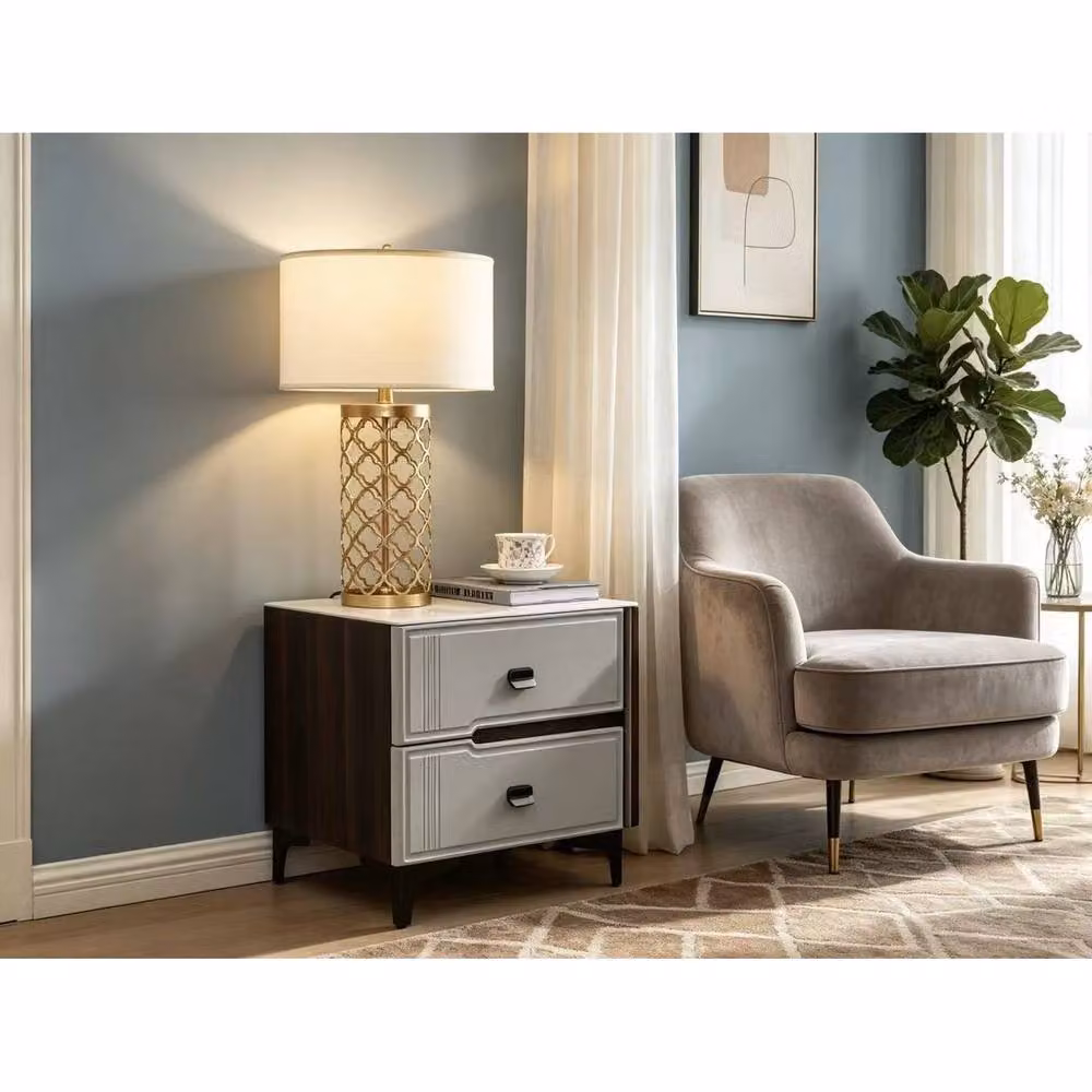 7seas 2 Drawer Bedside Table with Metal Legs in Grey, W: 48 cm, D: 39 cm, H: 46.5 cm – 3