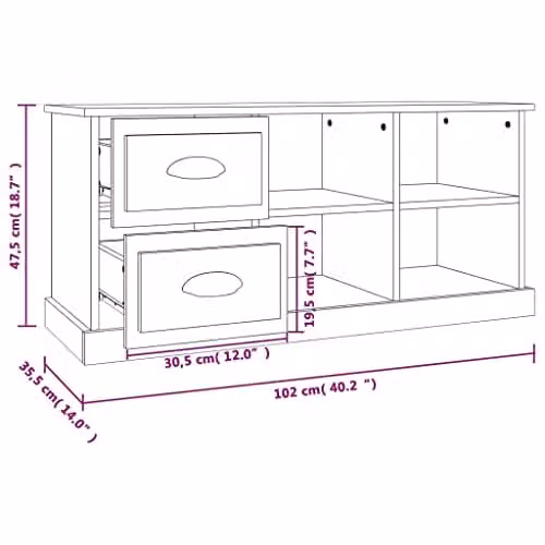 vidaXL Modern TV Cabinet with Drawers in Sonoma Oak and Brown Engineered Wood for your Living Room or Bedroom, W/D/H: 102 x 35.5 x 47.5 cm