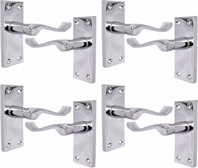 EDH Door Hardware Victorian Scroll Latch Long Backplate Door Handle Set in Polished Chrome