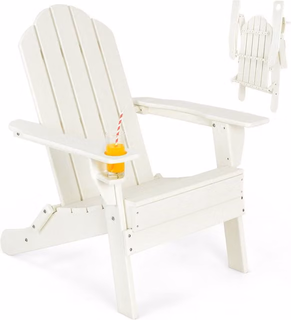 Costway Folding Adirondack Chair in White