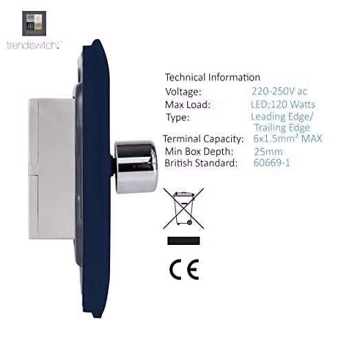 Trendi Modern LED Dimmer Switch 1 Gang 2 Way Blue – 4