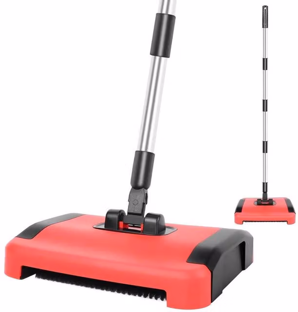 FLAVORA Manual Carpet Sweeper Floor Cleaner in Red