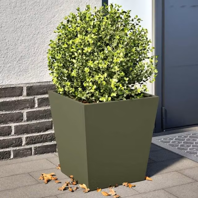 Berkfield Home Garden Steel Planter Tubs, Green, 2 Pack, W/D/H: 40 x 40 x 40 cm