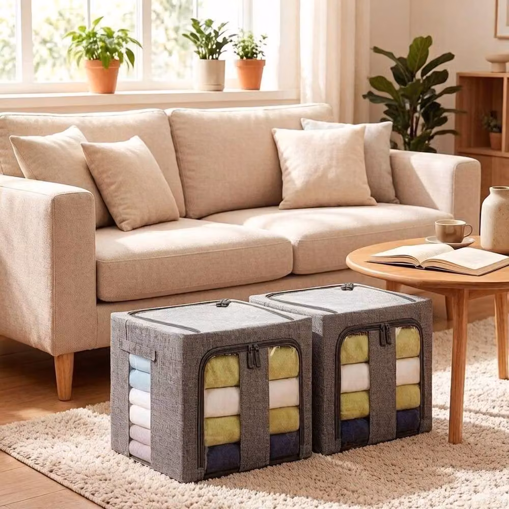 SPETLEK Set of 3 Foldable Fabric Storage Boxes, 66L, Grey – 2