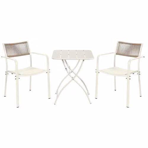 Core Products 3-Piece Bistro Garden Set with Two Rope-Back Armchairs and Metal Folding Table in White and Green – 1