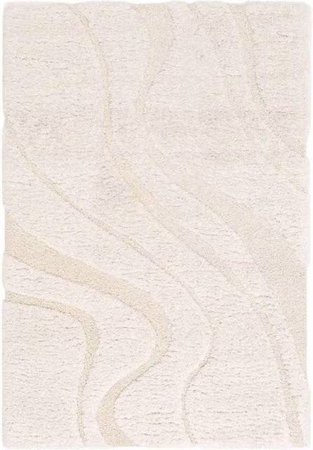 sweeek Shaggy Interior Rug with Embossed Cream Motif in Beige and White, W: 200 cm, D: 290 cm
