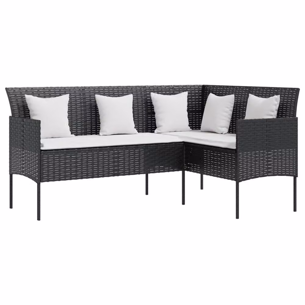 Berkfield Home L-shaped Poly Rattan Sofa with Cushions in Black – 2