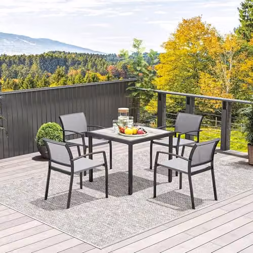 Outsunny 5 Piece Garden Dining Set with 4 Chairs and Square Table in Grey – 5