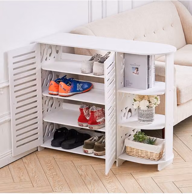 Livingnahdome Modern 4-Tier White Shoe Cabinet and Storage Rack with 3-Tier Sided Holder