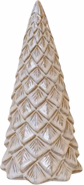 Four Candle White and Gold Ceramic Pinecone Style Christmas Tree Ornament, Height: 23 cm – 1