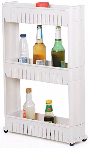 MantraRaj 3-Tier Slim Multipurpose Rolling Storage Trolley in White – 1