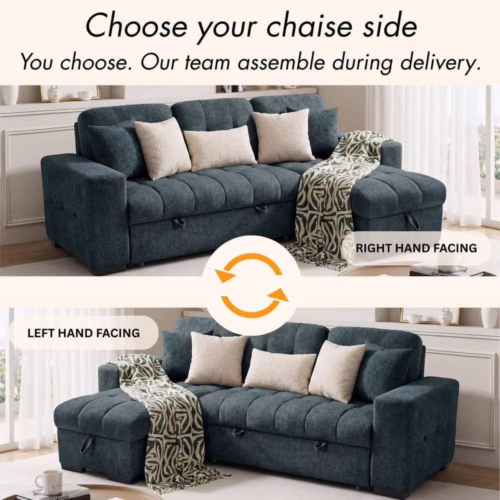 Beehive Furniture Porto Reversible L-Shape Corner Sofa Bed in Blue Fabric – 3