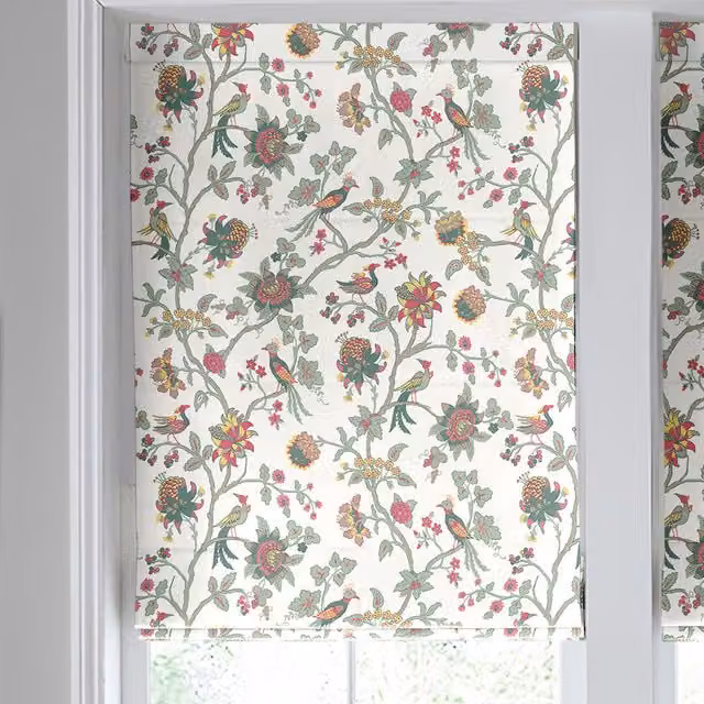 Laura Ashley Emperor Made to Measure Blackout Roman Blind in Peony Floral Cotton Multicolour and Green
