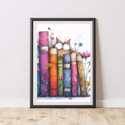 60 Second Makeover Colourful Peeking Cat Print Poster Wall Art, Multicolour, A3