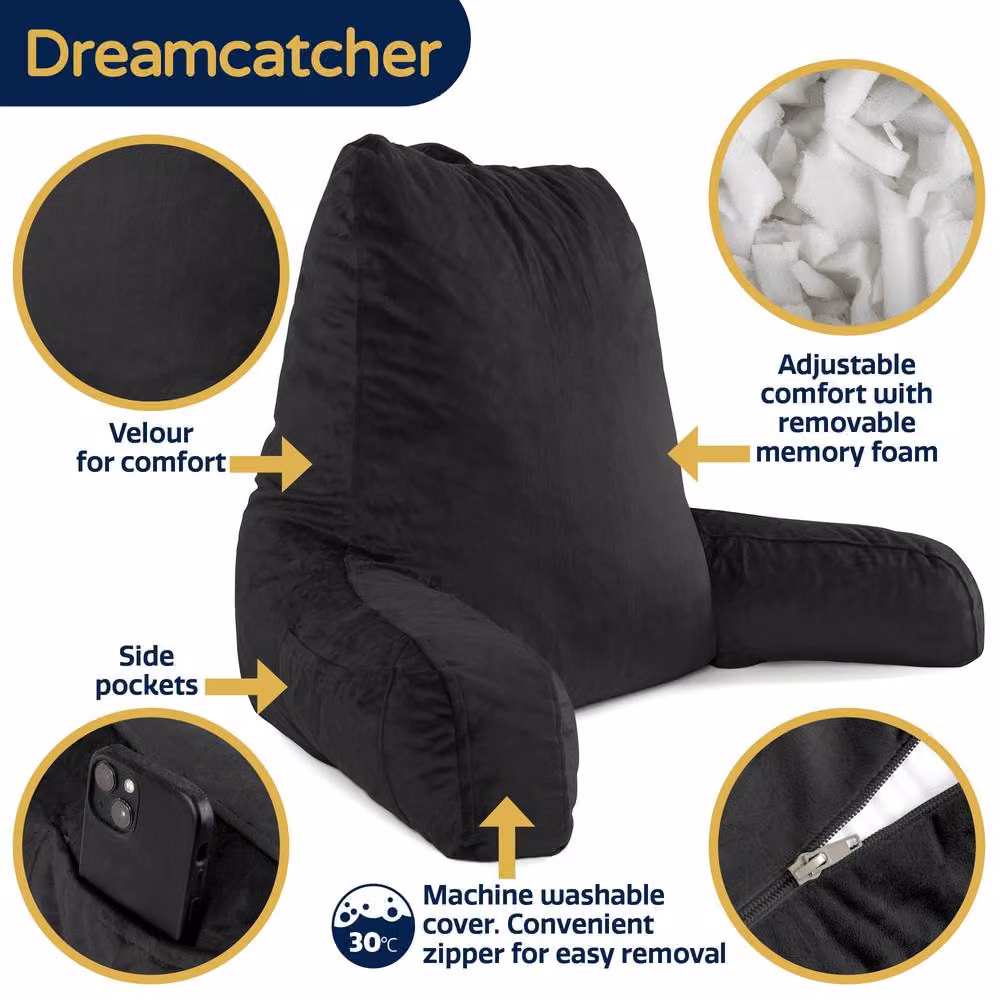 Dreamcatcher Black Velvet Memory Foam Wedge Reading Pillow with Removable Cover – 8