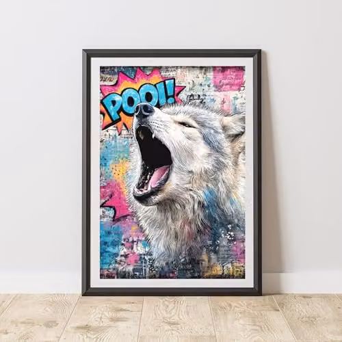 60 Second Makeover Wolf Graffiti Print Urban Street Art Poster, Multicolour, A3