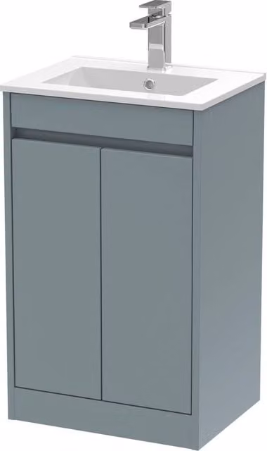 Balterley Chartley 2 Door Freestanding Bathroom Vanity Unit with Basin and LED Lighting, Coastal Grey, W/D/H: 52 x 39.5 x 83.5 cm