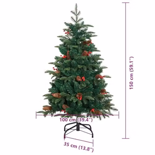 vidaXL Artificial Christmas Tree with 150 LEDs and Stand, Green, Height: 150 cm – 2