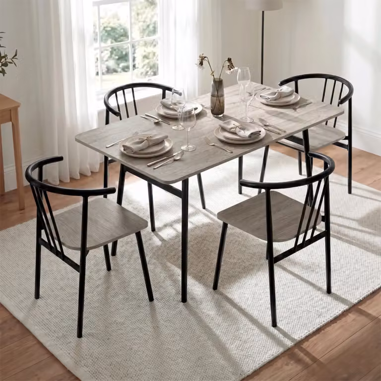 DHS Torvi Grey Industrial Style Dining Table and 4 Chairs Set