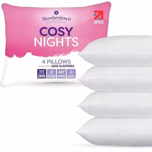 Slumberdown Cosy Nights Firm Support Pillows 4 Pack, White, W: 74 cm, H: 48 cm – 1