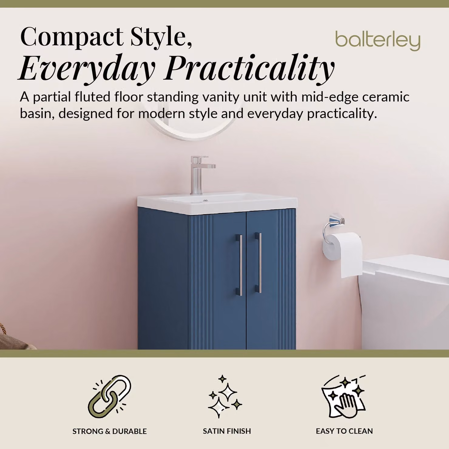 Balterley Floor Standing 2 Door Vanity Unit with Mid-Edge Basin in Satin Blue – 2
