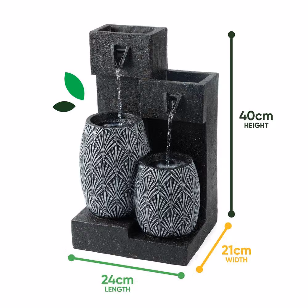 Gardenwize Solar Water Feature Double Vase Cascade in Grey with Rechargeable Battery Back-up, W/D/H: 40 x 21 x 40 cm – 2