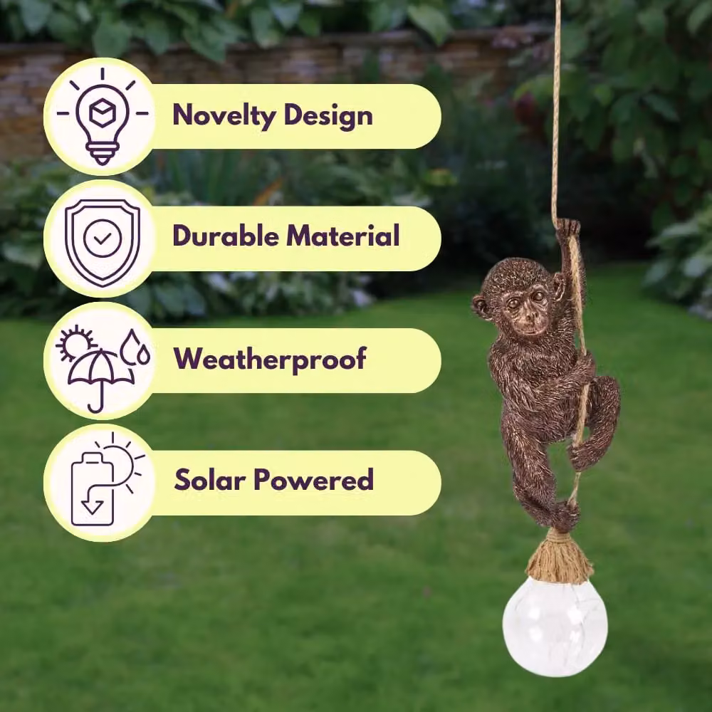 Marco Paul Bronze Monkey Hanging Solar Powered Garden Ornament, Height: 34 cm – 5