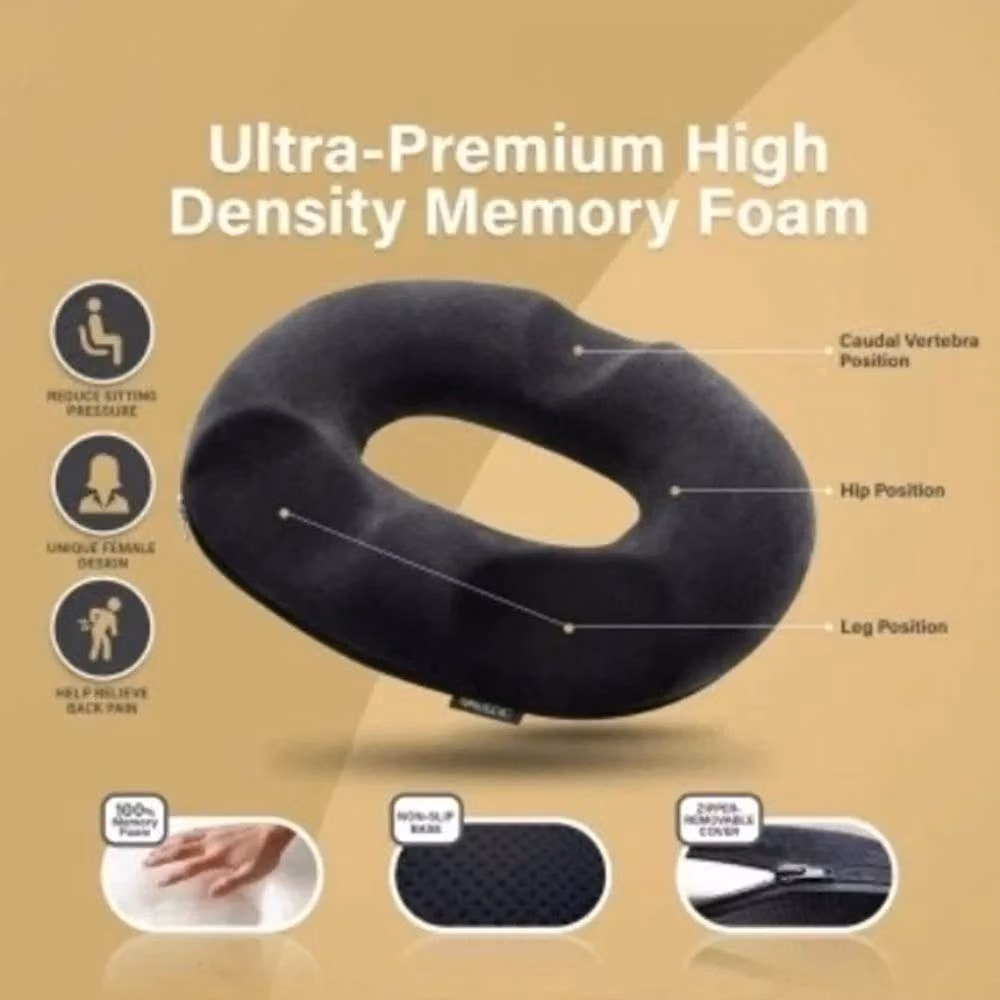 KORVIXA Black Memory Foam Orthopaedic Donut Cushion with Ergonomic Contoured Seat and Back Support, W/D/H: 120 x 120 x 135 cm – 4