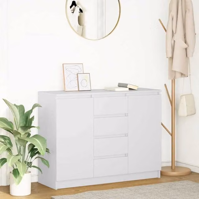 Berkfield Home Modern White Sideboard with Drawers, W/D/H: 100.5 x 35 x 76 cm