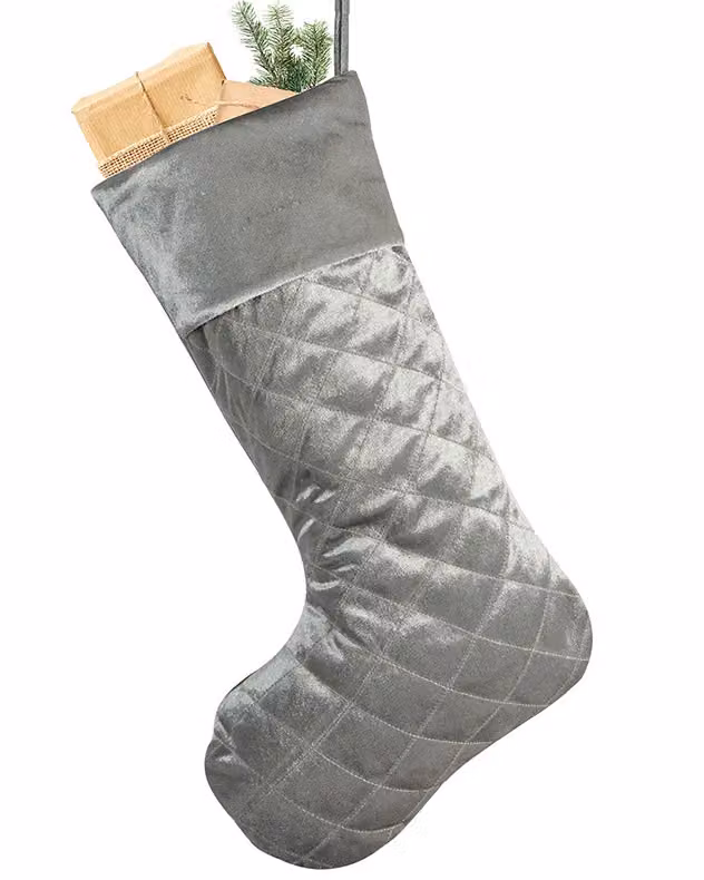 Dibor Set of 4 Harrington Quilted Grey Velvet Christmas Stockings – 2