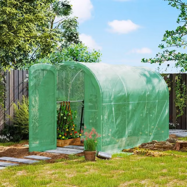 Outsunny Green Polytunnel Greenhouse with Hinged Door and Galvanised Steel Frame, W: 3 m, D: 2 m, H: 2 m