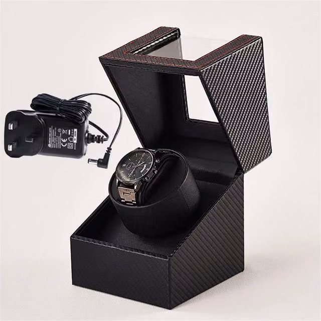 Nordara Automatic Watch Winder Display Case Rotating Storage Organizer in Black