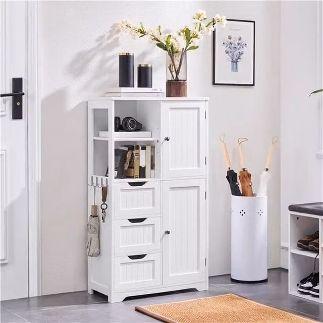 EONLION Freestanding White Floor Cabinet for Hallway and Entryway Storage, H: 107 cm x W: 100 cm x D: 30 cm