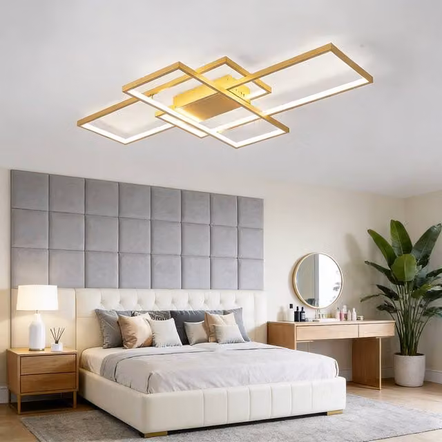 INMTFEI Modern Gold Geometric LED Ceiling Light with Dimmable Adjustable Lighting – 1