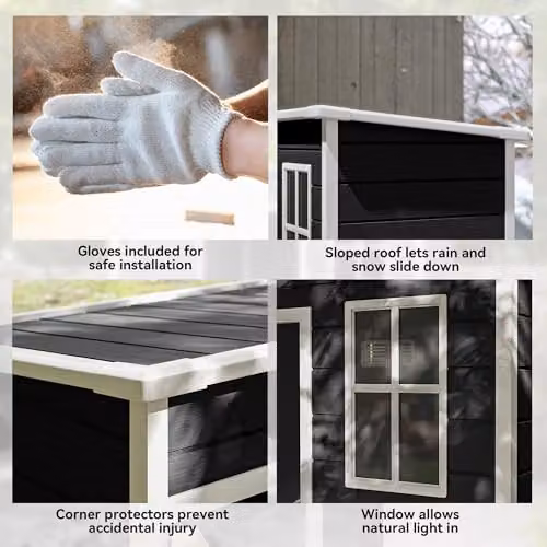 Outsunny Black Plastic Pent Garden Shed with Lockable Door and Window – 4