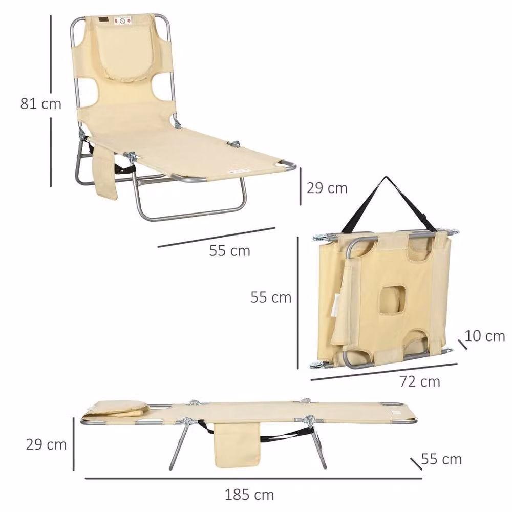 EONLION Beige Sun Lounger with Reading Hole and Multi-Position Glide – 2
