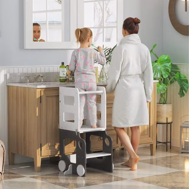 AIYAPLAY 4 in 1 Foldable Toddler Step Stool in Grey and White