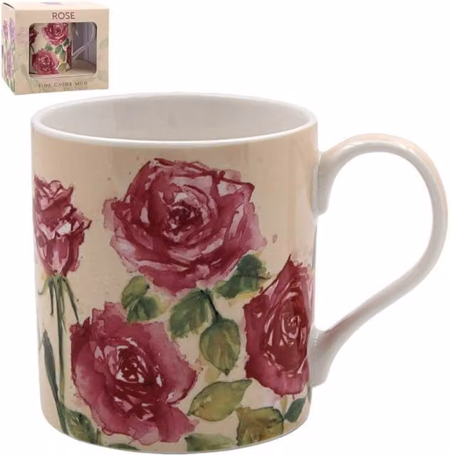 KDMD Red Rose Ceramic Patterned Mug in Beige and Red