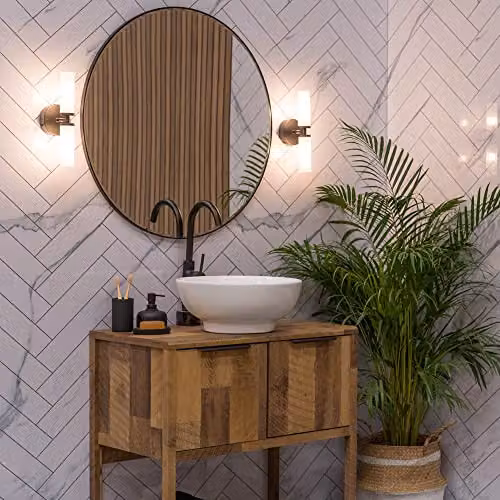 ValueLights MiniSun Modern Up and Down 2 Way IP44 Bathroom Wall Light with Frosted Reeded Glass and LED Bulbs in Black – 4