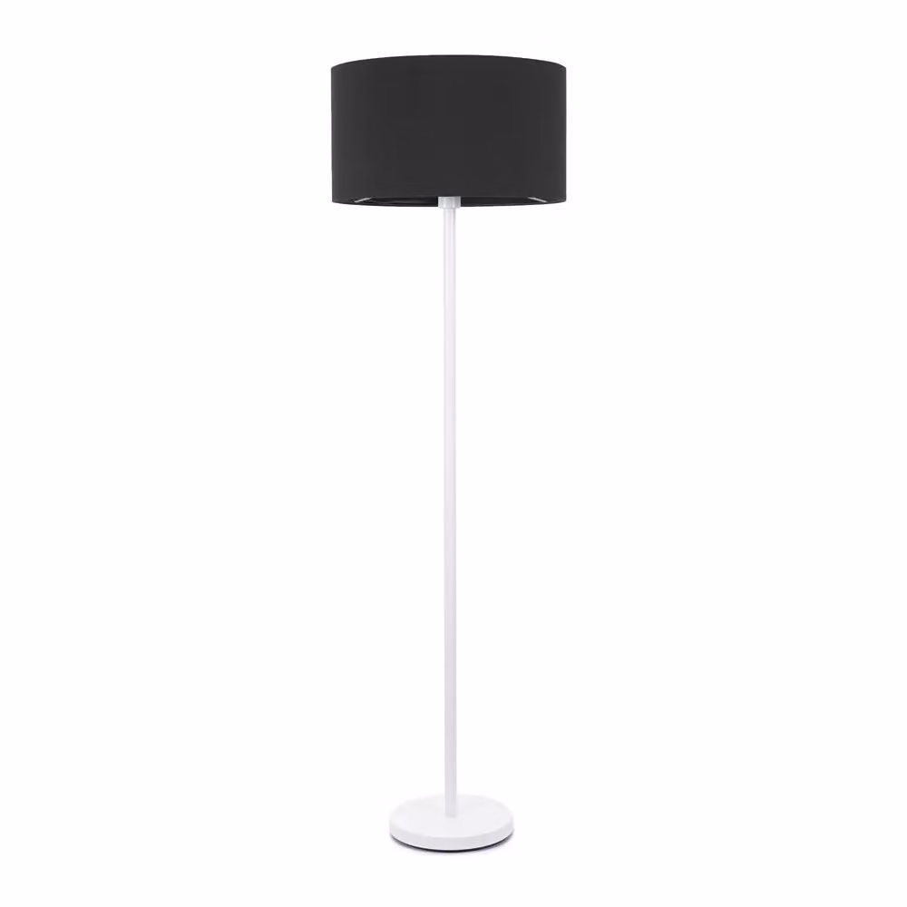 ValueLights Charlie White Metal Single Stem Floor Lamp with Black Fabric Drum Shade and LED Bulb – 2