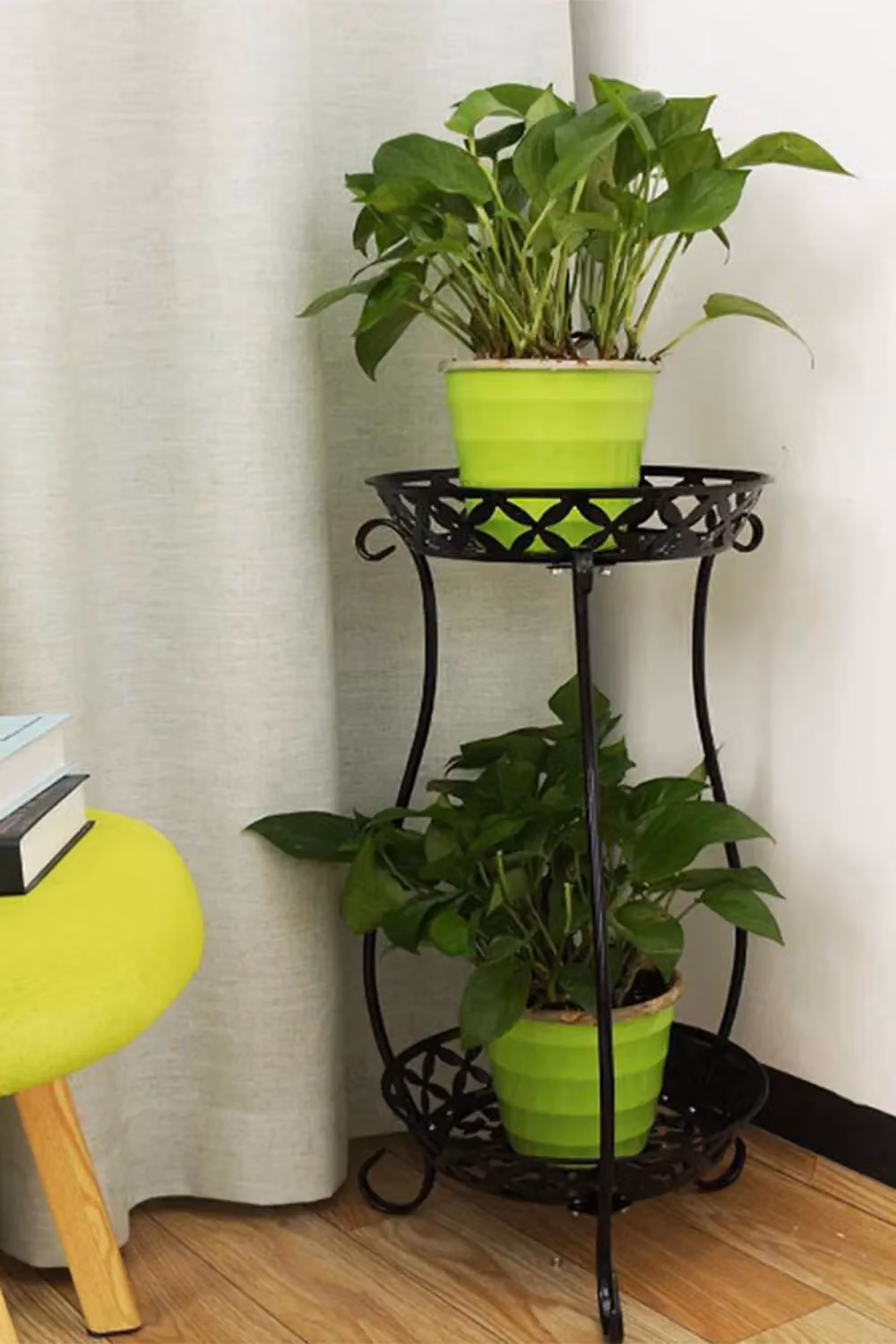 Living and Home 2 Tier Tall Vintage Metal Plant Stand in Matt Black – 3