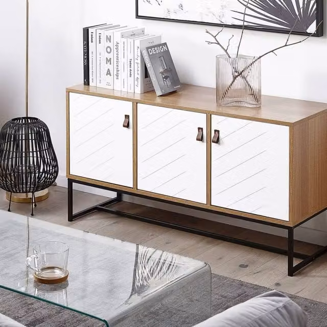 Wyld and Coco Modern Geometric Sideboard in White and Black, H 62 cm x W 112 cm