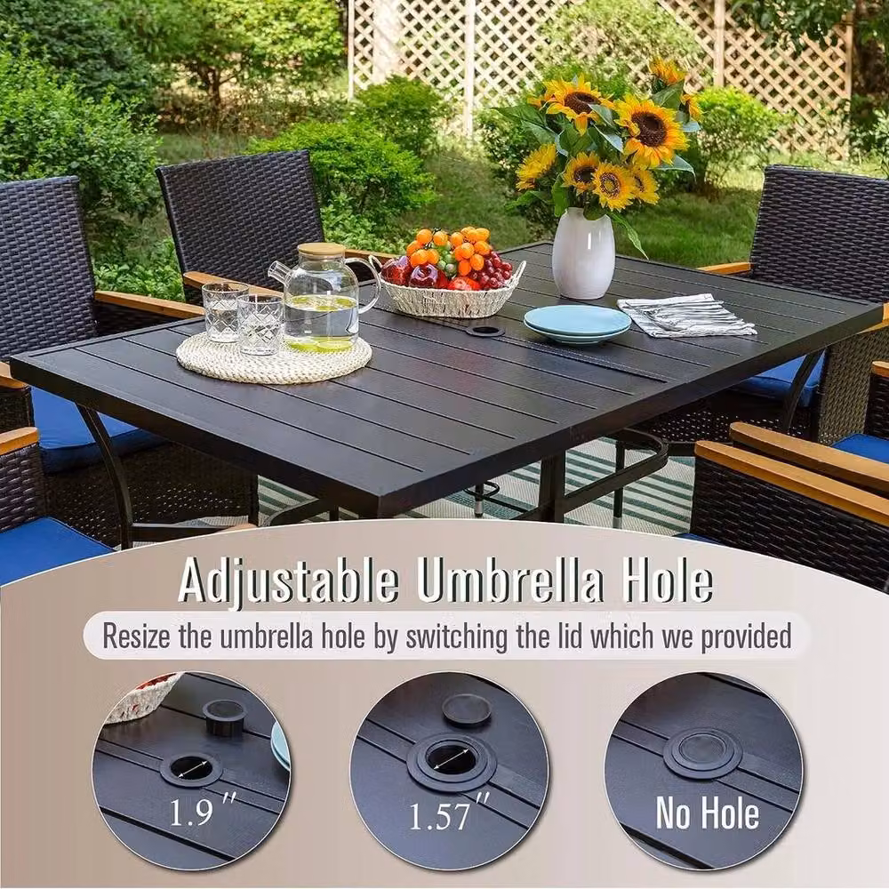 KORVIXA Modern Metal Garden Dining Table in Matt Black, W/D: 90 x 90 cm, H: 72.9 cm – 5