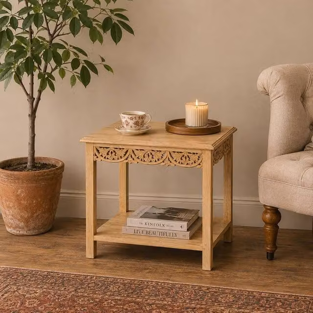 Melody Maison Freya Bohemian Natural Mango Wood Side or Coffee Table in Light Brown