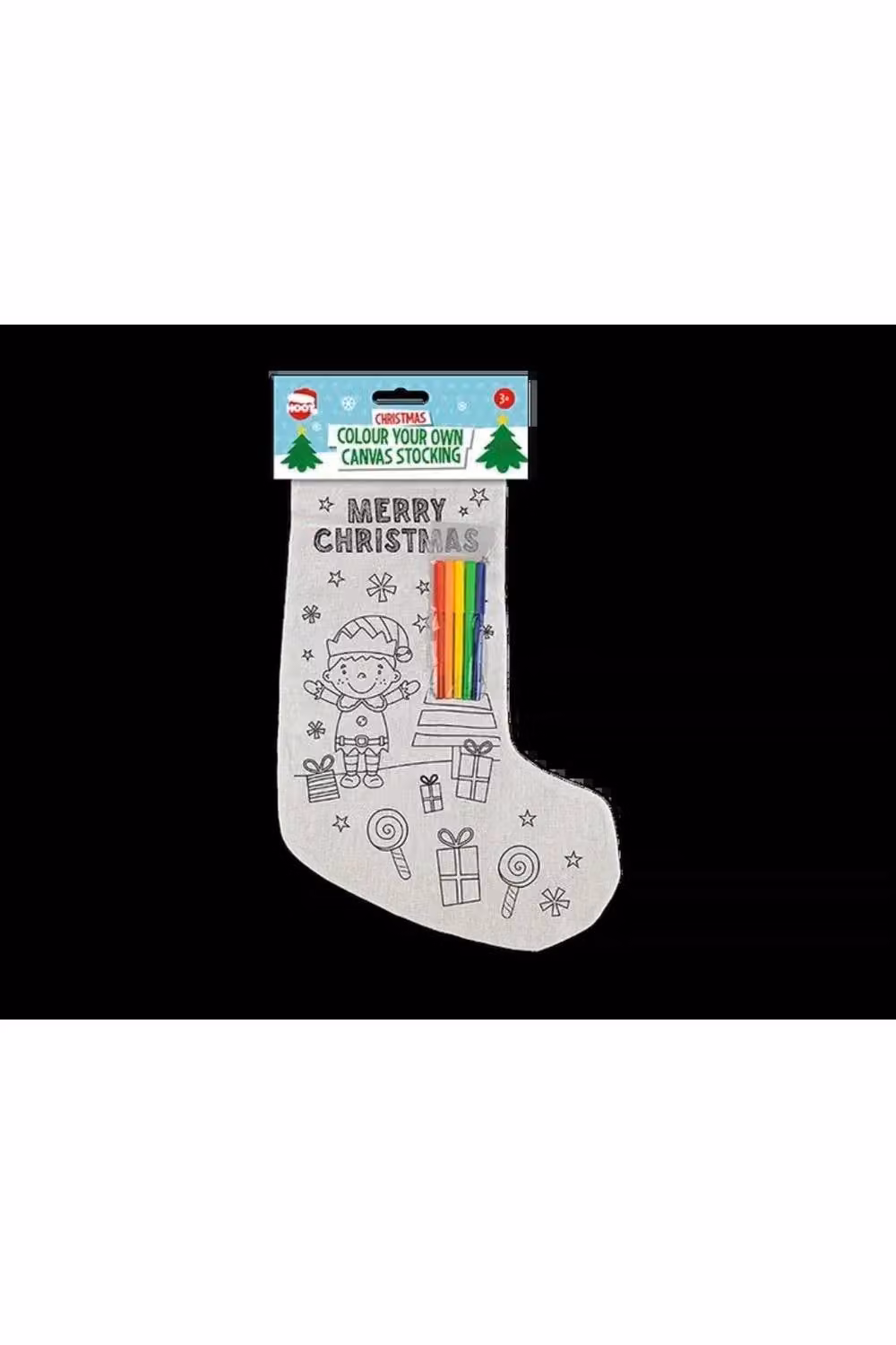 KDMD Christmas Colour Your Own Canvas Stocking 5 Pack, Assorted Designs in White – 3