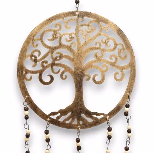 KDMD Tree of Life Gold Brass Bell Wind Chimes with Glass Beads, H 25 cm