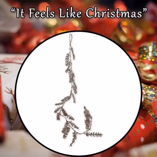 VFM e-Store Christmas Glitter Leaves Garland Decoration in Beige and Gold, W: 8 cm, L: 150 cm – 5